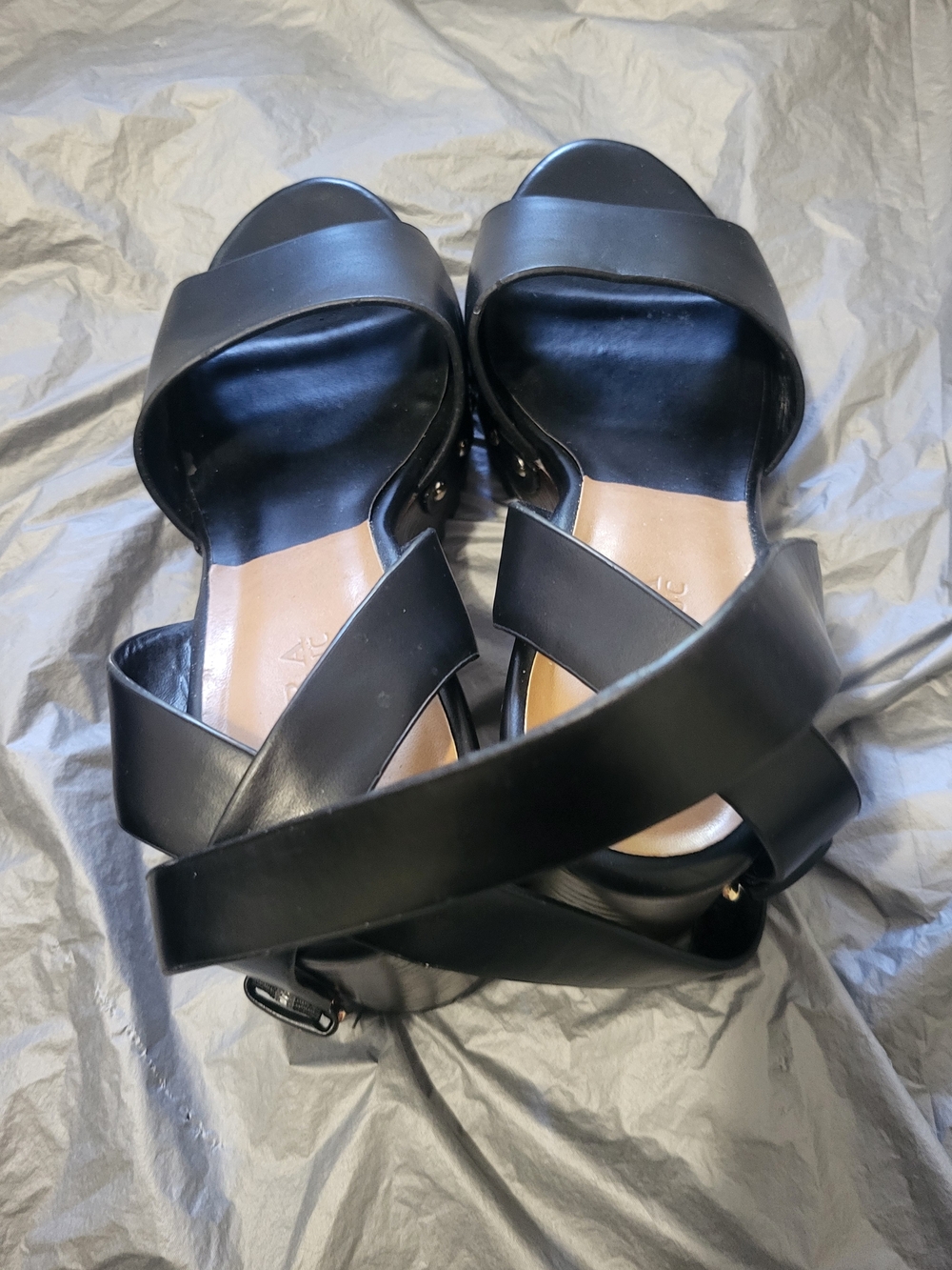 Zara Studded Black Leather Platform Sandals with Chunky Wood Heel - Picture 5 of 13